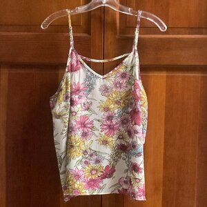 Sleeveless Camisole Tank Top with Flower Pattern - Adjustable Straps - Large
